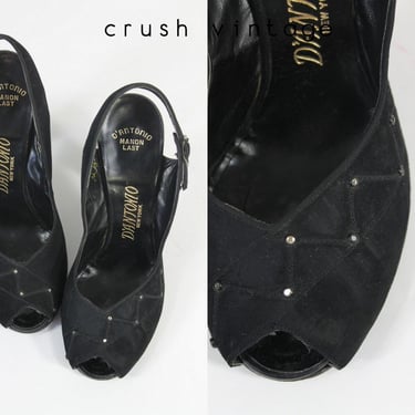 1940s rhinestone shoes | vintage peep toe slingback heels | size 4.5 