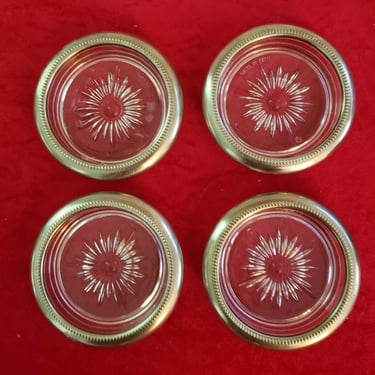 Set of 4 Cut Glass Ashtrays Leonard Silver Plate Co Coasters 