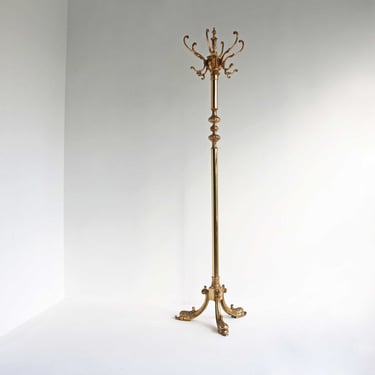 Gold Patina, Mid-century 60s impressive Ornate Hollywood Regency Antique Style Coat Hat Rack Hall Tree Coat Tree Floor Stand Vintage Italian 