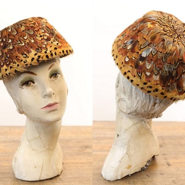 1950s feather hat | vintage pheasant pillbox 