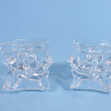 Vintage Glass Star Candlestick Holders - Clear Glass Star Shaped Candle Holders 