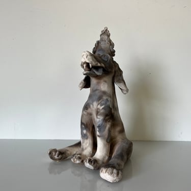 1990's Rect H. Art Pottery Dog Sculpture 