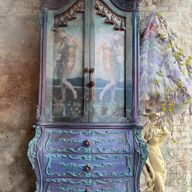Painted Armoire Cabinet ~ Bohemian Décor ~ Hand Painted Cabinet Storage ~ Vintage Armoire ~ Blues ~ Purple 