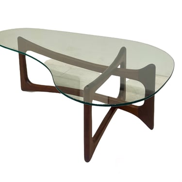 Adrian Pearsall Teak Ribbon Coffee Table with Kidney Shaped Glass Top 