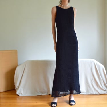 black crochet y2k bauble stich ankle length slinky dress 