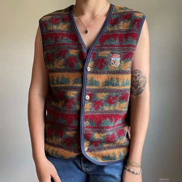 Vintage 90s Womens Attraction Aztec Western Fleece Sweater Vest Sz M 