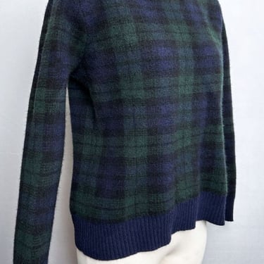 POLO Ralph Lauren Pullover WOOL Sweater Blue Green Tartan Plaid, 39" CHEST Small Classic Scotland style Preppy 