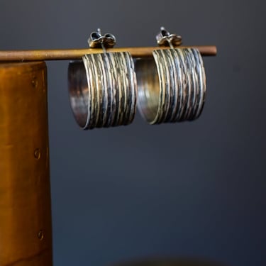 Oxidized Sterling Silver Ribbed Earrings