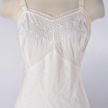 BARBIZON Sevilla Zephaires Batiste, size 12, White Eyelet Cotton Full Dress Slip, Medium 1950’s Vintage 1940's Cottage 