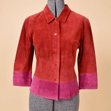 Red and Pink Suede Colorblock Button Down, XS/S