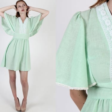 Mint Flutter Sleeve Simple Bohemian Mini Dress 