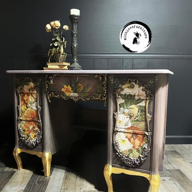 Eclectic French Vanity Table hand Painted Fairy tale  Inspired Desk. Bedroom Storage Desk. Colorful Entryway Vanity. Whimsical Jewelry table 