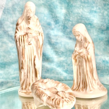 Porcelain Nativity, Holy Family, Gold Metallic Trim, Crèche, Christmas, Navidad, Vintage 