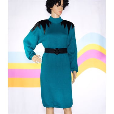 Vintage 1980s Turquoise Sweater Dress | Medium | 1 