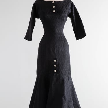 1950's Hourglass Little Black Cocktail Dress By Janet Leigh / Medium