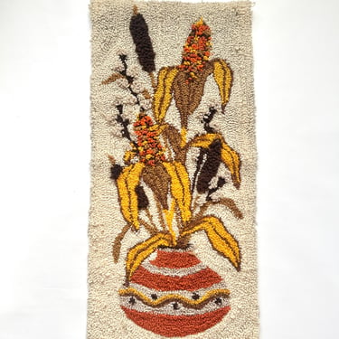 1970s Rug Vintage Fiber Art Neutral Colors Wall Hanging 