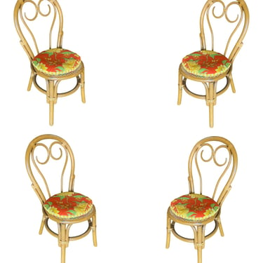Restored Rattan Dining Chairs with Scrolling Back, Set of 4 