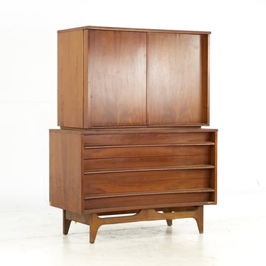 Young Manufacturing Mid Century Walnut Curved Front Highboy Dresser - mcm 