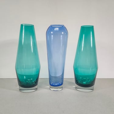 Set of Three Vintage Colored Glass Vases 