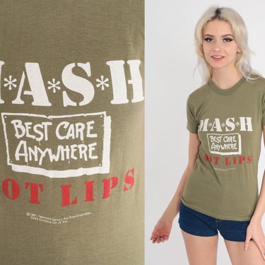 80s MASH Shirt M*A*S*H Hot Lips Tshirt Best Care Anywhere Graphic T Shirt Tv Series Olive Green Retro Tee Vintage Television Extra Small xs 
