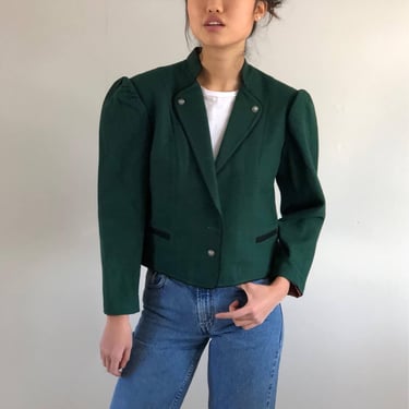80s cropped wool blazer / vintage green wool Austrian Trachten cropped blazer | M 