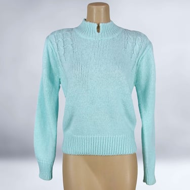 VINTAGE 80s Aqua Sweater by DEB Size Small | 1980s Blue Green bold Shoulder Pullover Sweater Jumper | VFG 
