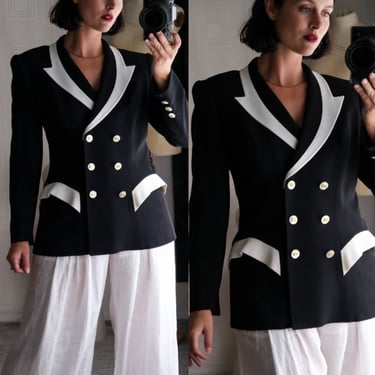 Vintage 90s CANDICE FRAIBERGER for Neiman Marcus Black & White Double Breasted Peplum Blazer UNWORN | Made in France | 1990s Designer Jacket 