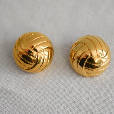 Vintage Monet Gold Dome Circle Clip Earrings 