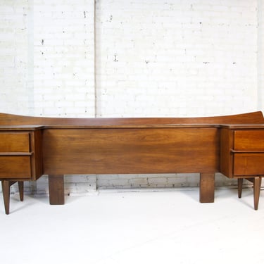 Vintage mcm queen size headboard with attached nightstands | Free delivery in NYC and Hudson Valley 