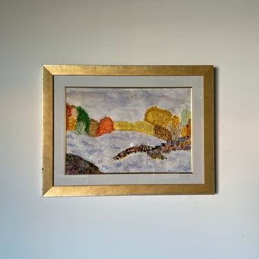 80's Doris Weber Expressionist - Style Landscape Watercolor Painting, Framed 