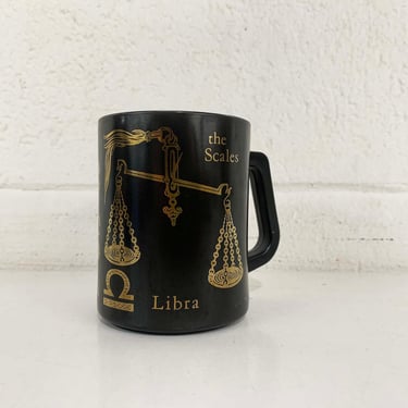 Vintage Libra Mug Zodiac Horoscope Astrology Coffee Tea Scales Black Gold Federal Milk Glass Kitsch Kawaii Celestial Ovenware 
