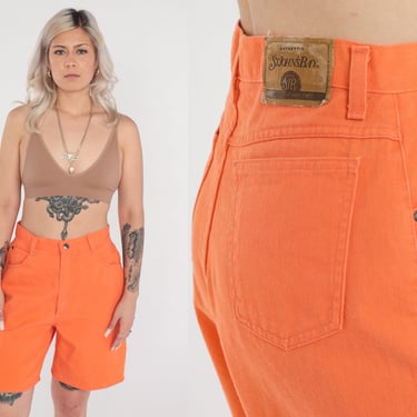 Bright Orange Jean Shorts Y2K High Waisted Denim Shorts Basic Neon Retro Mom Shorts Plain Summer Vintage 00s St Johns Bay 29 Waist Size 12 