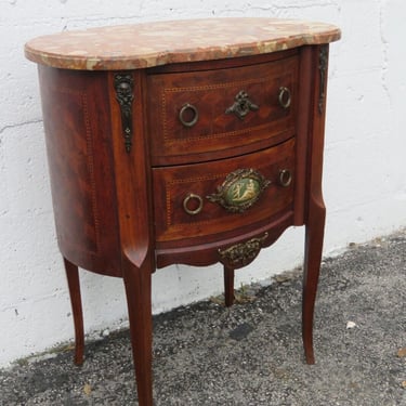 French Cameo Carved Tall Inlay Nightstand Side Table Commode made in France 3662