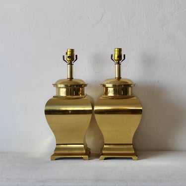 Tyndale Style Chinoiserie Brass Ginger Jar Table Lamps-a pair 