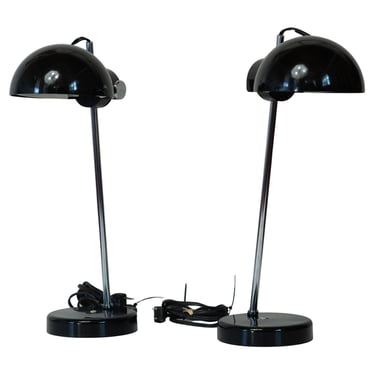 Rare Pair of Black & Nickel Lightolier Space Age Desk Lamps Made in Japan