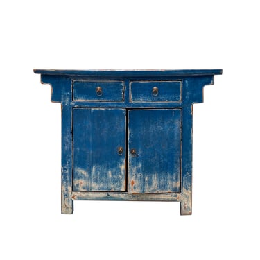 Chinese Oriental Distressed Bright Blue Credenza Side Foyer Table cs7492E 