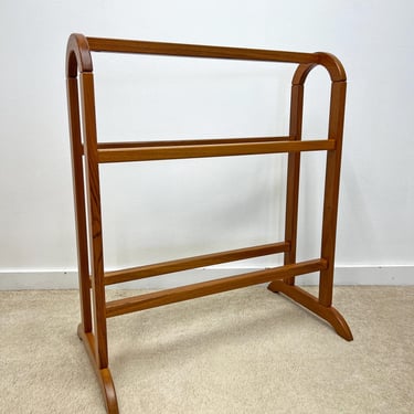 vintage Danish modern solid teak wood quilt rack blanket stand towel holder mid century 