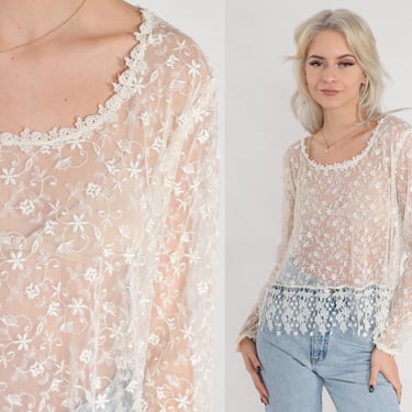 Flower tulle blouse 【White】 Smashed Lemon Julie Lace Blouse in White | Topvintage