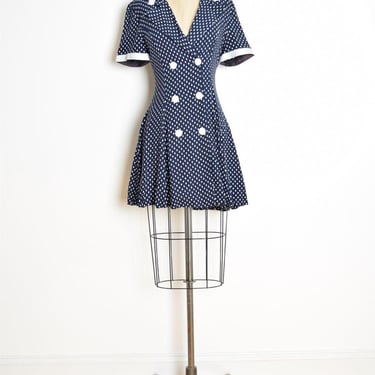 vintage 80s dress navy blue white polka dot Lucy nautical mini dress S clothing 