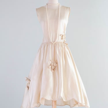 Ethereal 1920's Silk Robe De Style Blush Ivory Wedding Dress / Small