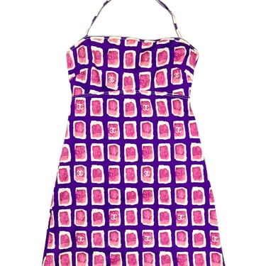 Chanel Pink + Purple Logo Halter Dress