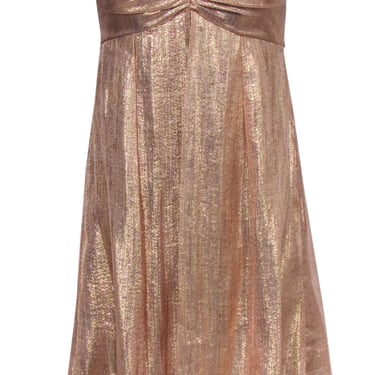 Badgley Mischka - Rose Gold Shimmery Strapless Mini Dress w/ Overlay Sz 2