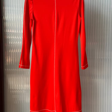 1970s Long Sleeve Red Dress w/ White Rik | The Vintage Vortex ...