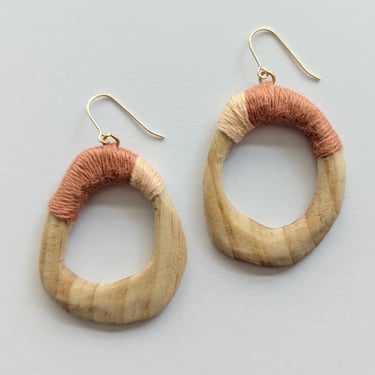 Solid Pine Wood Wrapped Earrings - Hand-Carved / Whittled Wooden Statement Jewelry - Hypoallergenic - Boho, Modern, Unique - Handmade Art 