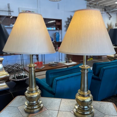 Vintage Brass Scalloped Petal Table Lamps by Stiffel