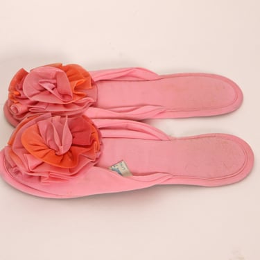 1950s Pink and Orange Puff Slip On Slippers by Marshall Field and Company 