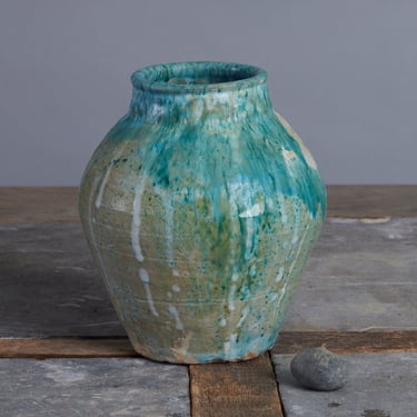 19th Century Borneo Jar with Blue Green Glaze
