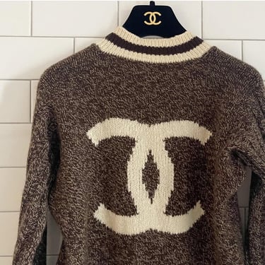 Chanel Brown Cashmere Jumbo Logo Sweater