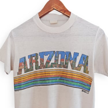 vintage Arizona shirt / cactus t shirt / 1970s Arizona desert cactus rainbow striped thin t shirt Small 