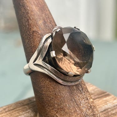 Sterling Silver Ring Smoky Topaz Stone Taxco SMZ 925 Vintage Jewelry 